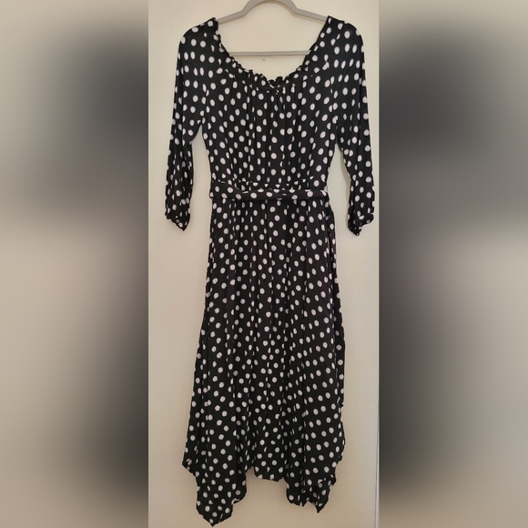 Anthropologie Maeve Black Polka Dot Retro Feminine Belted Gerti Midi Dress 4 - Picture 11 of 12